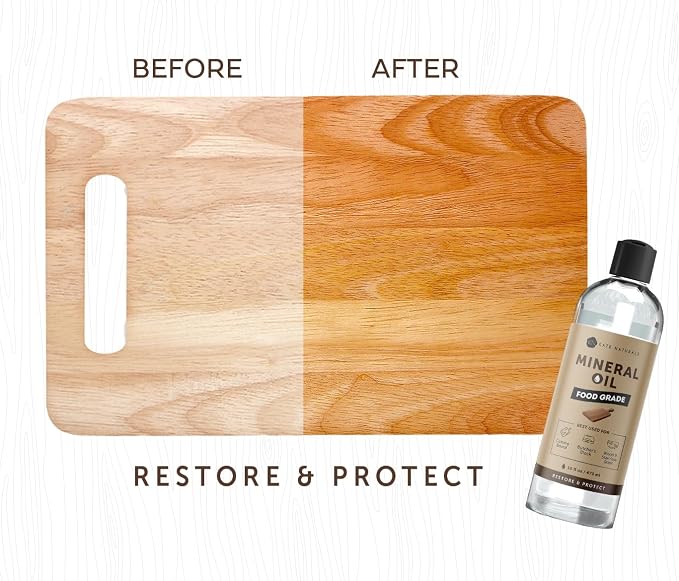Kate Naturals Mineral Oil for Wood Cutting Board, Food Grade, Odorless,16oz | Food Safe Mineral Oil to Protect Wooden Cutting Board, Butcher Block, Utensils, Bamboo Boards, Stainless Steel Knife