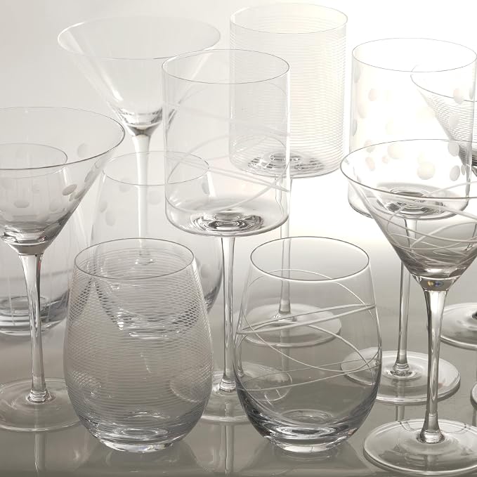 Etched Stemless Wine Glasses for Red or White Wine (Set of 4), 18-Ounces, Large Wine Glasses for Cabernet, Pinot Noir, Burgundy, Bordeaux, Clear, Etched