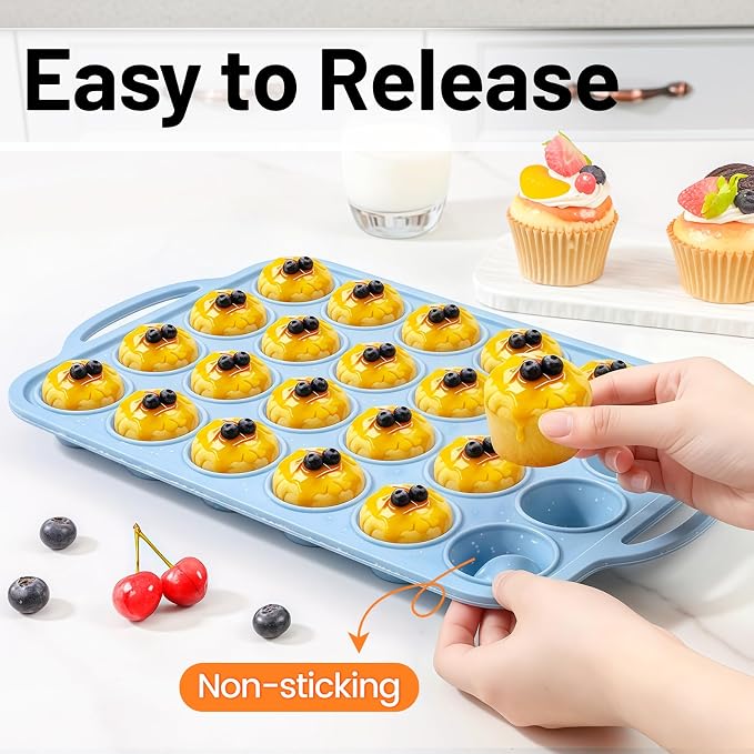 Mini Muffin Pan, Metal Reinforced Frame Cupcake Pans 24-Cup Silicone Molds | 2 Pack, BPA Free, Nonstick, Oven Dishwasher Safe, Food-Grade Silicone, Heat-resistant: -104°F to 446°F, Easy Release & Clean