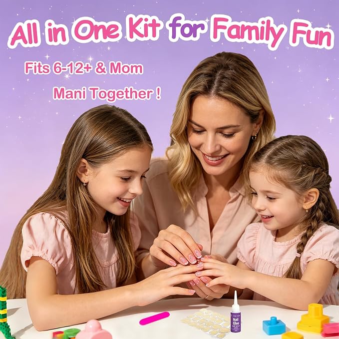 72pcs Press on Nails for Kids, French Tip Nails with Pearls, Bows, Flowers | Kids Press on Nails for 8-12, 12 Size, Non-Toxic, Fashion Nail Kit with Adhesive Tabs, Nail File, for Christmas, Birthday