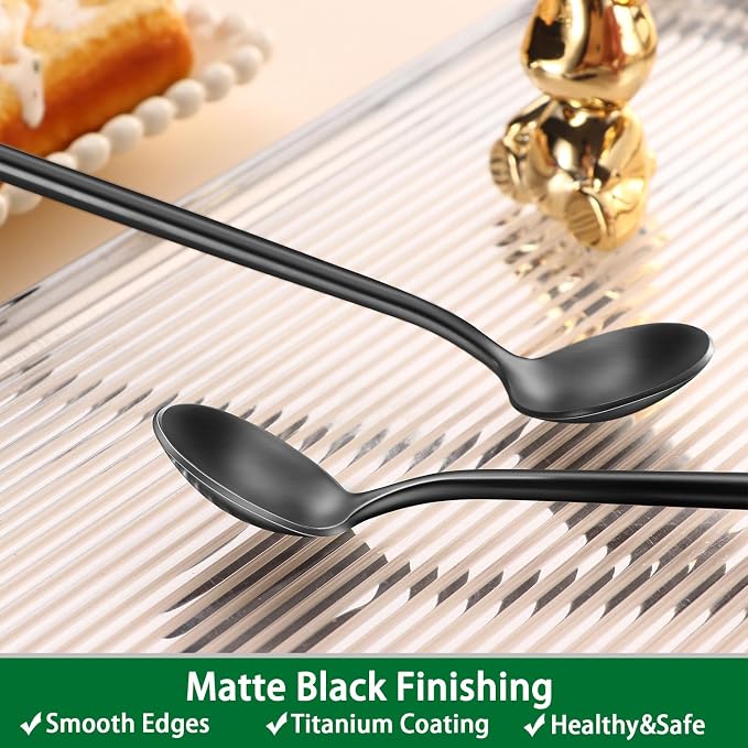 DEHOV 4 PCS 6.7 Inches Satin Black Stainless Steel 18/10 Coffee Spoons,Iced Tea Spoon,Espresso Stirring Spoons,Matte Black SS304 Teaspoons,Dessert Spoon,Long Coffee Spoons accessories