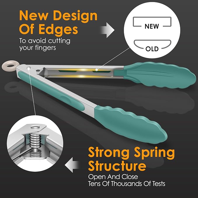 Hotec Silicone Serving Tongs for Cooking 9-Inch Kitchen Tongs with Silicone Tips, Set of 3 (Neutral Color)