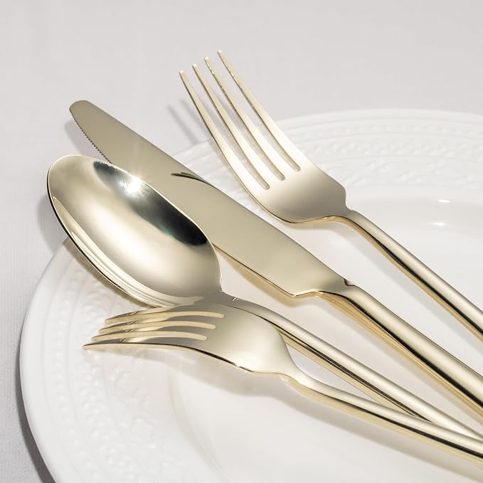 Alata Potter Champagne Gold 20-Piece Forged Silverware Set, Service for 4, Stainless Steel Flatware Set, Modern Design with Mirror Finish, Ideal for Home, Kitchen, Party, Camping