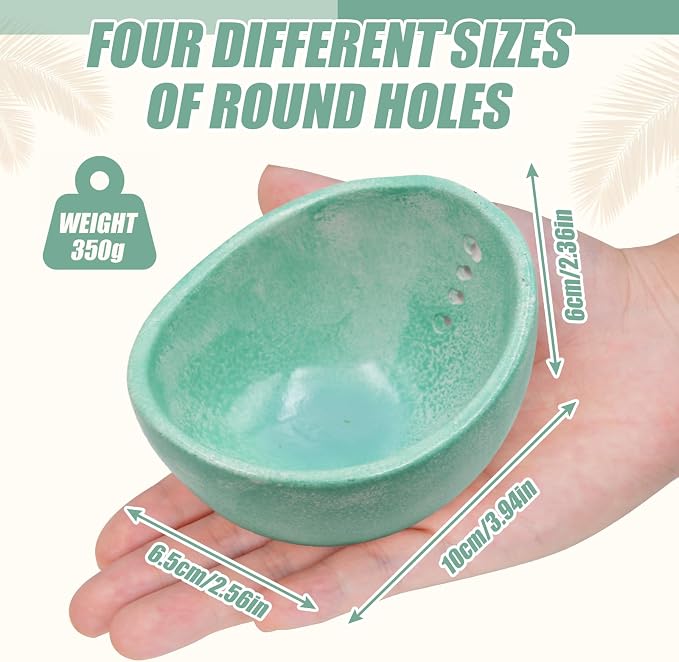 Ceramic Herb Stripper Bowl with 4-Sized Holes for Stripping Herbs Leaves Handmade Herb Peeler for Strips Kale, Thyme, Basil, Pottery Herb Leaf Stripping Bowl (Green)