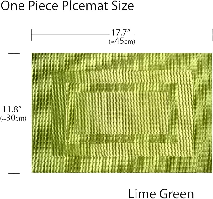 PIGCHCY Placemats Washable Vinyl Woven Table Mats,Elegant Durable Placemats for Dining Table Set of 4 (18 x 12 inches, Lime Green)