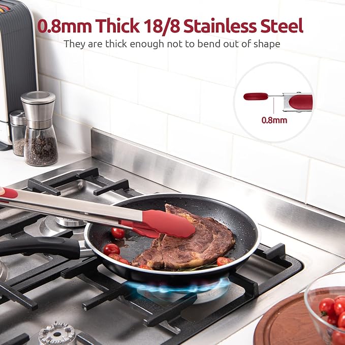 U-Taste Kitchen Tong for Cooking, 600ºF Heat-Resistant Silicone, 16in/Red | Extra Long BBQ Tongs, Large Tong for Grilling/Grabbing, Big Thong with Nonstick Silicone Tps & 18/8 Stainless Steel Handle