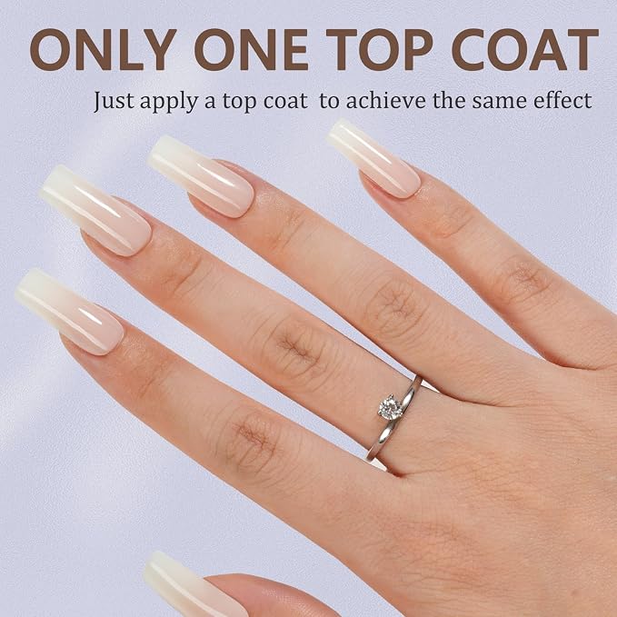 Misssix White Ombre Press on Nails, 150Pcs Long Square Gel Fake Nails | Gradient No Need to File Tips Pre-lasting, Fake Nails for Nail Art DIY 15 Sizes