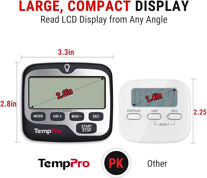 TempPro TM01 2-in-1 Kitchen Timers for Cooking with 12/24H Clock Mode | Magnetic Timer with Adjustable Alarm Volume, Digital Timer with Touch Backlight, Kids Timers for Classroom Teacher Supplies