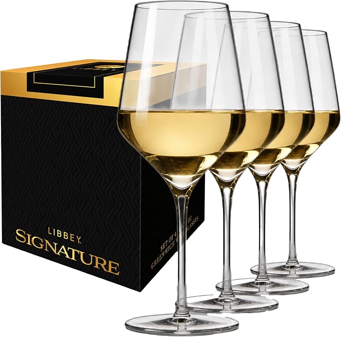Libbey Signature White Wine Glasses Set of 4, Seamless Long Stem Wine Glasses for Wines and Cocktails, Tasteful Wine Glass Set for All Occasions.