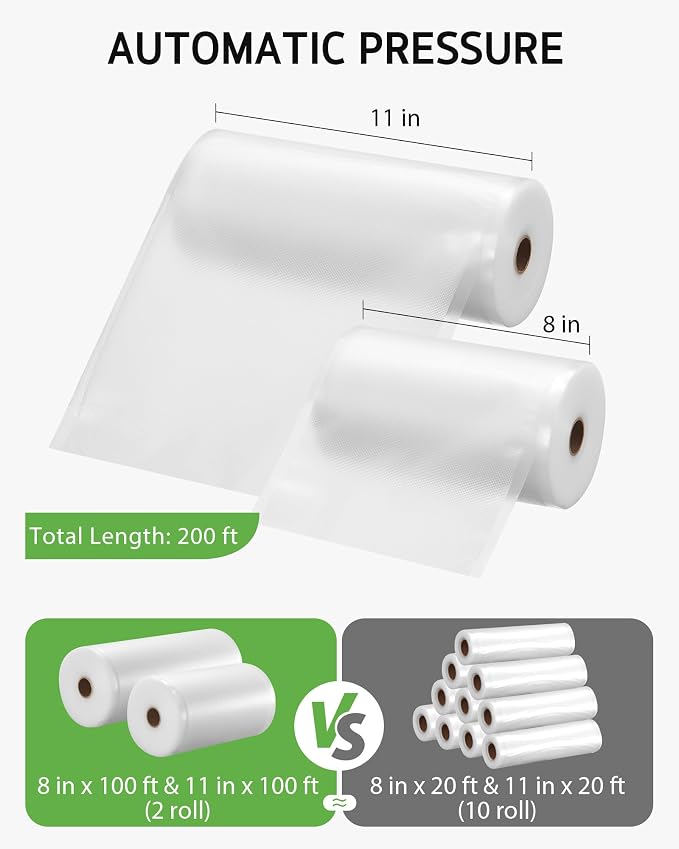 Syntus 11" x 100' and 8" x 100' Vacuum Sealer Bag for Food Roll with Cutter | BPA Free, Sous Vide Microwave Freezer Safe, Custom Size, Effortless and Precise Cutting, Works with All Vacuum Sealers