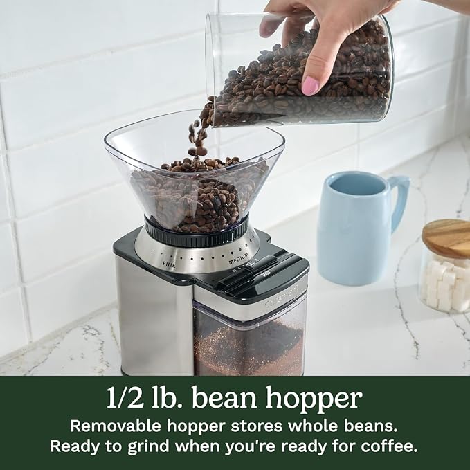 Cuisinart Coffee Grinder, Electric One-Touch Automatic Burr Coffee Grinder with 18-Position Grind Selector, Cup Size Selector for 4 – 18 Cups, Black Stainless Steel