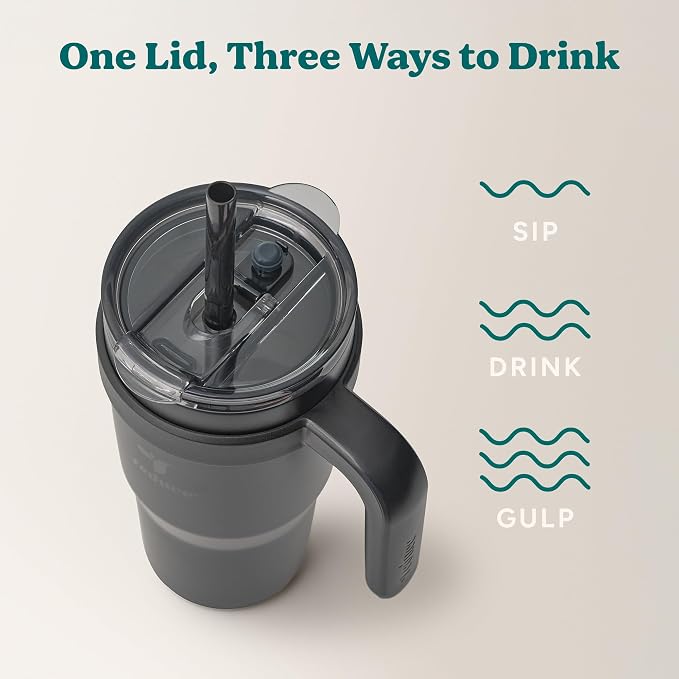 REDUCE 24 oz Stainless Steel Tumbler with Handle - Dual-Wall Vacuum Insulated Travel Mug, Sweat-Proof Lid & Reusable Straw - Keeps Drinks Cold for 24 Hrs, Fits Cupholders, Dishwasher Safe - Phantom