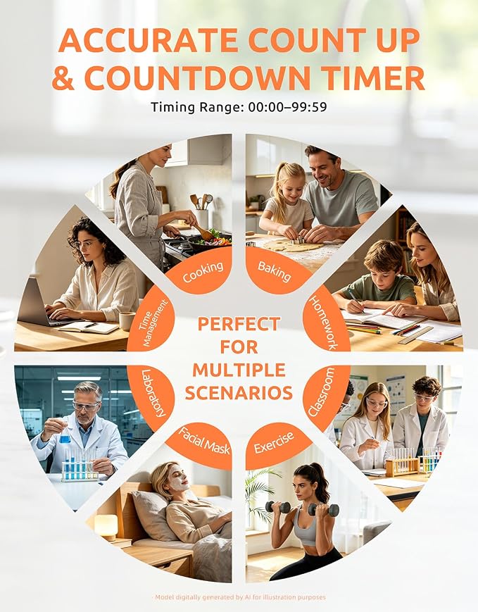 Digital Kitchen Timer, Magnetic Countdown Timer with Large LCD Display | Loud, Low & Silent Alarm Modes,Count Up & Countdown,Strong Magnet,Foldable Stand,Hole for Cooking, Study & Daily Tasks