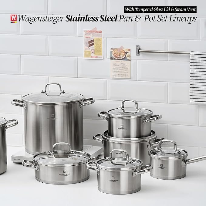 WAGENSTEIGER 2.23 Quarts 3-Ply Stainless Steel Saucepan with Aluminum Core, Tempered Glass Lid, Compatible with All Cooktops, Quick & Even Heating, Rust & Corrosion Resistant (6.89" Diameter)