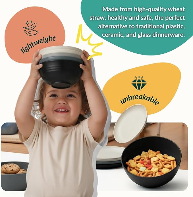 40 PCS Wheat Straw Dinnerwave Sets for 8 Unbreakable Plates and Bowls Sets with Cups & Saucers, Microwave Dishwasher Safe Dishes Sets for Kitchen, Camping, RV, Party, Stackable (Gery Stone)
