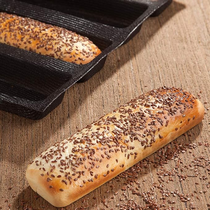 FETESUR Silicone Perforated Baking Form Sandwich Mold, Baguette Pan, Black | Sandwich Bread Mold, Food Proofing Mat, 5 Loaf Non-Stick Baking Liners