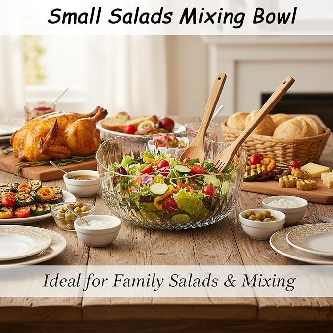 Frcctre 4 Pack 70 Ounce Small Clear Plastic Serving Bowls, 8 Inch Round Plastic Salad Mixing Bowl Reusable and Disposable Catering Bowls for Party, Salad, Fruit, Snack, Chip, Popcorn