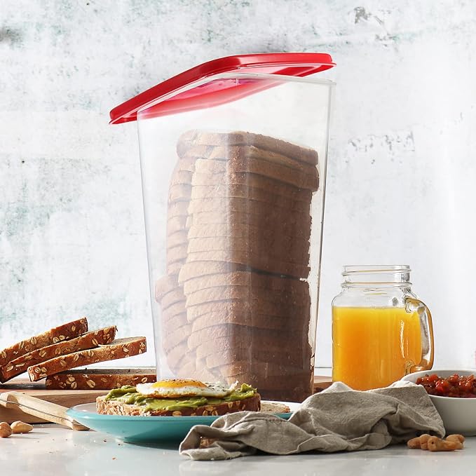 Tafura Bread Containers, 2 Pack, Airtight BPA-Free Bread Boxes, Red Lid | Includes two reusable units to help keep homemade and bakery loaves fresh and neatly organized.