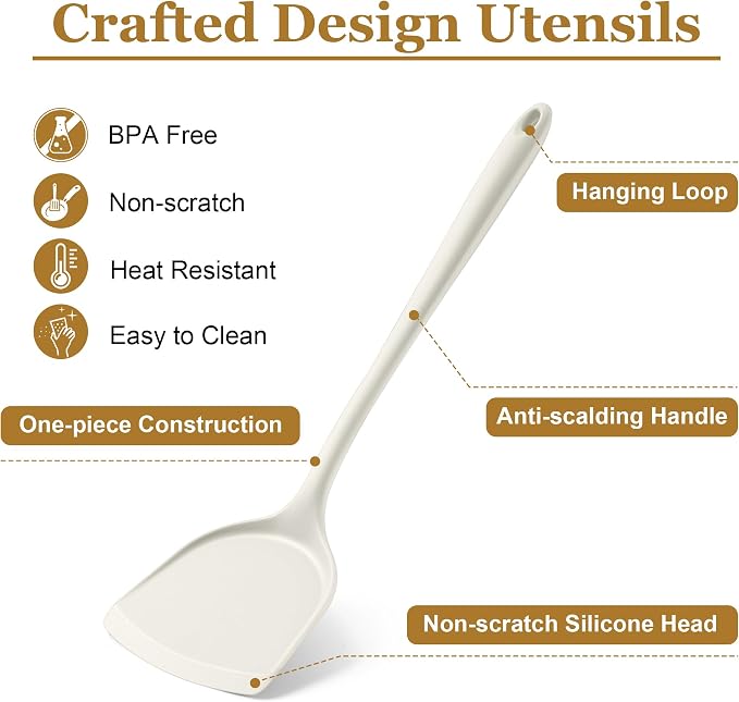 LIANYU 8Pcs Kitchen Cooking Utensils Set, Nonstick Silicone Utensil Sets | Heat Resistant Kitchen Gadgets Essentials for Nonstick Cookware, with Spatula, Spoon, Tuner, Ladle, Dishwasher Safe, White