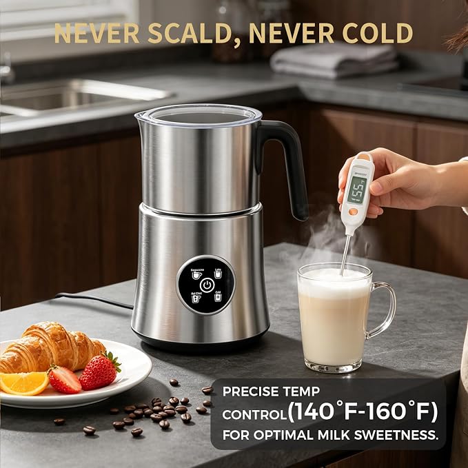 Milk Frother and Steamer, Electric Frother 900ML | All-in-1 Automatic Hot and Cold Foam Maker , Detachable Stainless Steel Jug for Latte, Cappuccino, Macchiato, Hot Chocolate