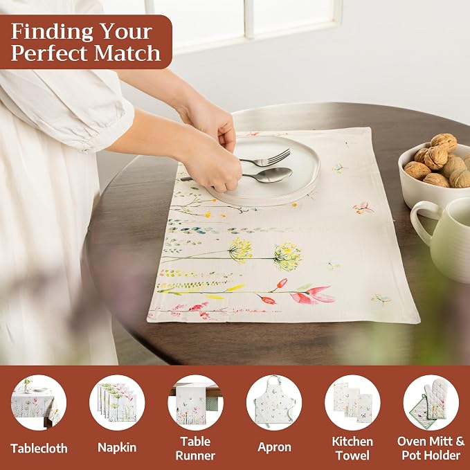 Maison d' Hermine Placemats Set of 4 Reusable 100% Cotton (13"x19") | Cloth Place Mats Washable Table Mats for Kitchen Dining Party Wedding Hotel Home Restaurant Spring Summer - Botanical Fresh
