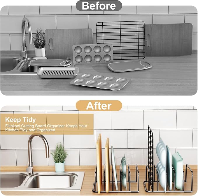Fikoksol Cutting Board Organizer Storage, Baking Sheet Rack under Cabinet | Heavy Duty Cookie Sheet Organizer, Metal Cutting Board Holder, Space-saving Plate Holder for Cabinet, Tray Divider for Drawer