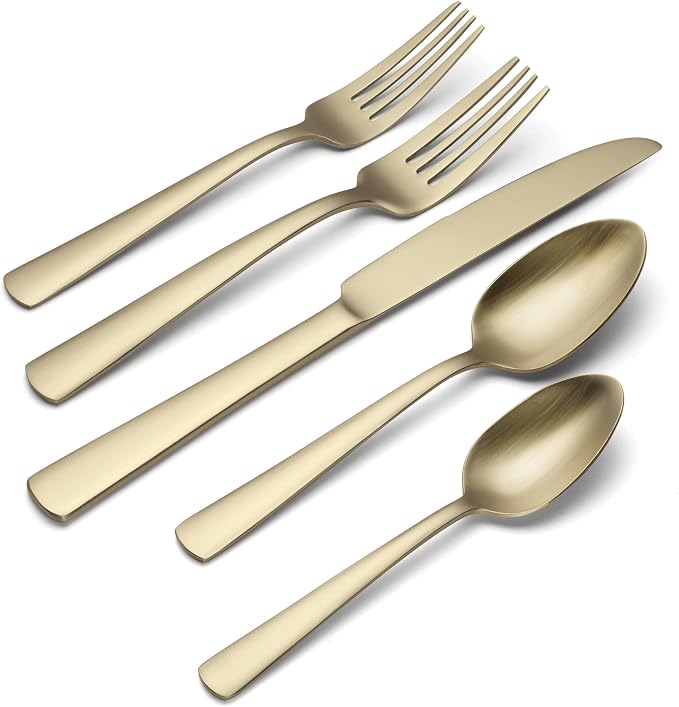 Oneida Aptitude Champagne Satin 20-Piece Silverware Set for 4, Flatware | satin finish, dishwasher safe | includes knives, forks, and spoons | cutlery set for kitchen and dining