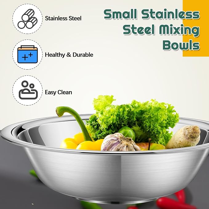 Tioncy 10 Pack Small Stainless Steel Mixing Bowls, 3/4 Quart Prep Bowl