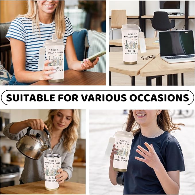 Book Lovers Tumbler Stainless Steel 2-in-1 Lid Coffee Tumbler 18 oz Readers Gift Insulated Travel Coffee Mug Book Lovers Gift Reading Accessories Water Bottle for Women Men