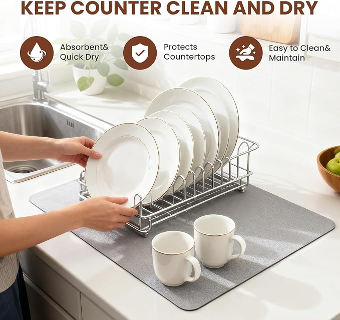 Coffee Mat Dish Drying,Non-Slip Easy Clean Sink Mat,Heat-resistant ,Fit Under Coffee Maker, Espresso Machine, Pot, Dish Rack (gery, 16"x24")