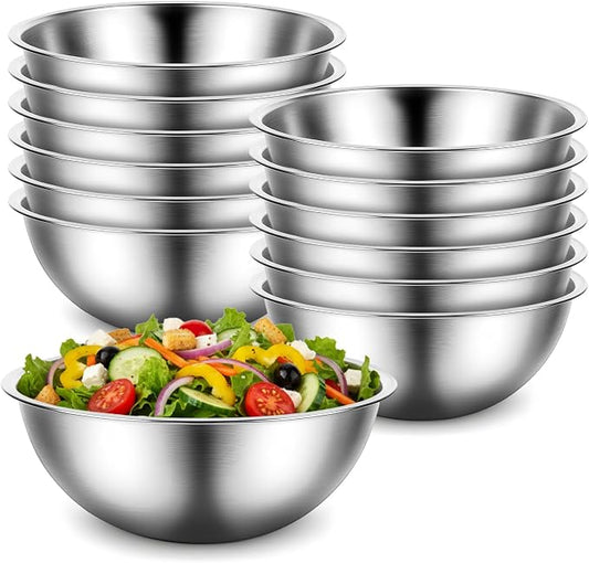 12 Pcs Stainless Steel Mixing Bowls with Graduations, Stainless Steel Bowls, Nesting Metal Prep Salad Bowl, Metal Serving Reusable Baking Food Storage Containers for Kitchen Cooking(9 x 3.5 Inch)