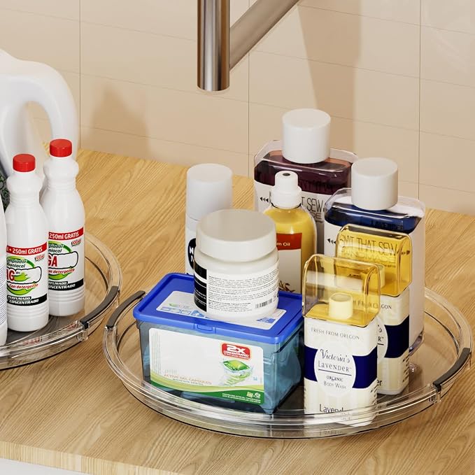 LAMU 3 Pack 12'' Lazy Susan Organizer Turntable for Cabinet, Pantry Organizers and Storage, Rotating Condiment Organizer for Kitchen, Table Top, Fridge, Countertop, Spice Organization