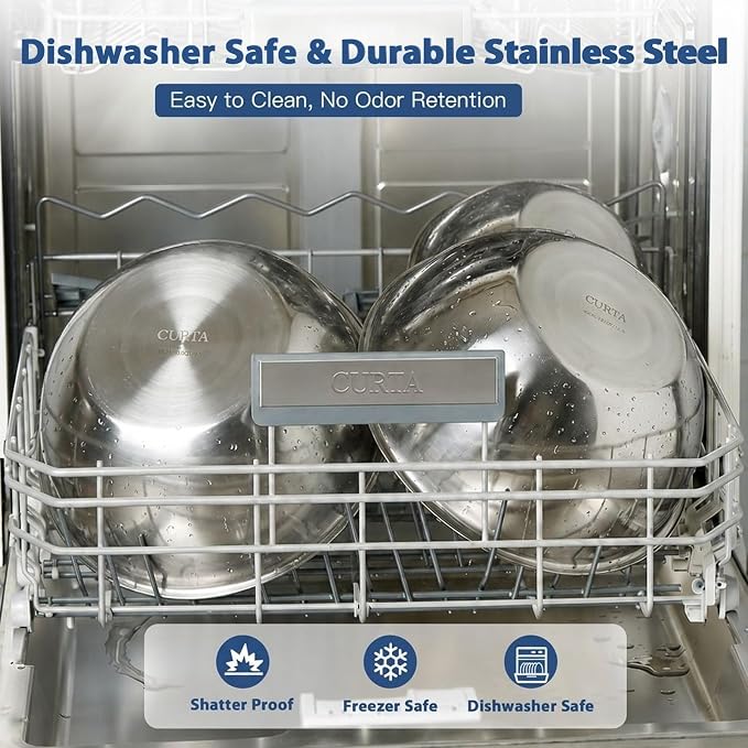 3 Piece Stainless Steel Mixing Bowls Set, 7.8/10/13.1 QT | Extra Large Stainless Steel Mixing Bowls Set, 7.8/10/13.1 QT, Nesting Metal Bowls with Flat Base for Baking, Dough & Catering