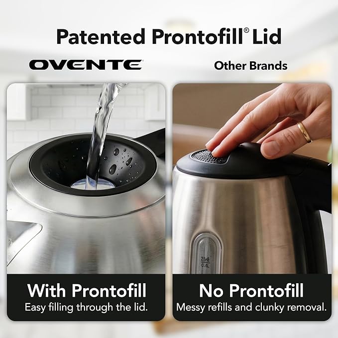 OVENTE 1.8L Glass Electric Kettle Water Boiler, Silver KG751S | 1500W Fast Boiling, Easy Fill Lid, Borosilicate Glass, BPA-Free, Blue LED, Auto Shut-Off, Boil-Dry Protection, Cordless