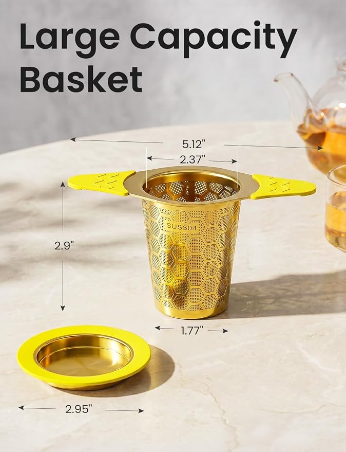 Tea Infuser for Loose Leaf Tea,Stainless Steel Tea Strainer with Silicone Handles,Extra Fine Mesh Tea Strainers for Loose Tea Filter Fine Tea Leaves Effectively,Fits TeaPots/Mugs (Gold)