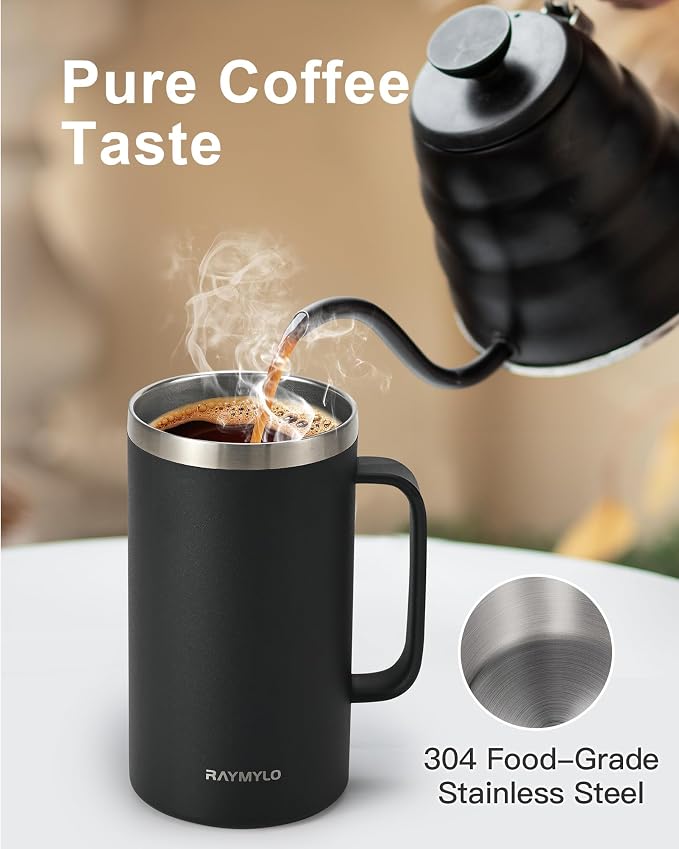 Insulated Travel Large Coffee Mug with Handle, Coffee Tumbler Cup 24oz | Detachable Lid for Thoroughly Clean, Thermal Cup with Double-Wall Stainless Steel Vacuum Insulation, Spill Proof & BPA Free
