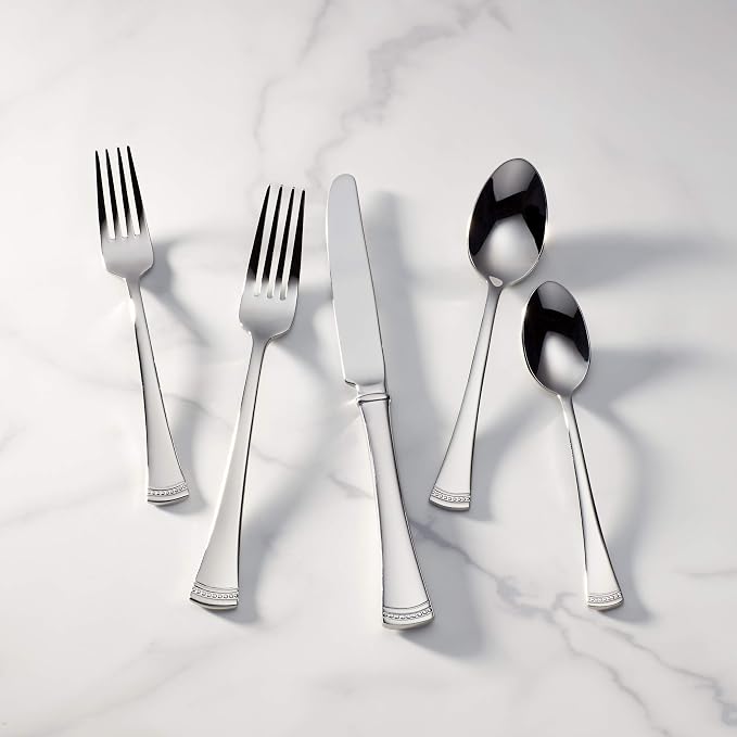 Lenox Portola 65-Piece 18/10 Silverware Set for 12, Flatware | mirror finish, dishwasher safe | includes serving spoons and utensil set | heavy duty, cutlery set for kitchen and dining