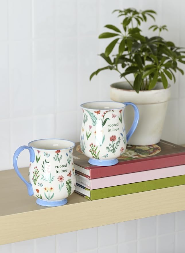 Oneida First Blooms Blue Porcelain Mug Set for 2, 12oz | dishwasher safe, microwave safe | floral design | coffee mug gift for coffee lovers | 4.13 inch, 12oz