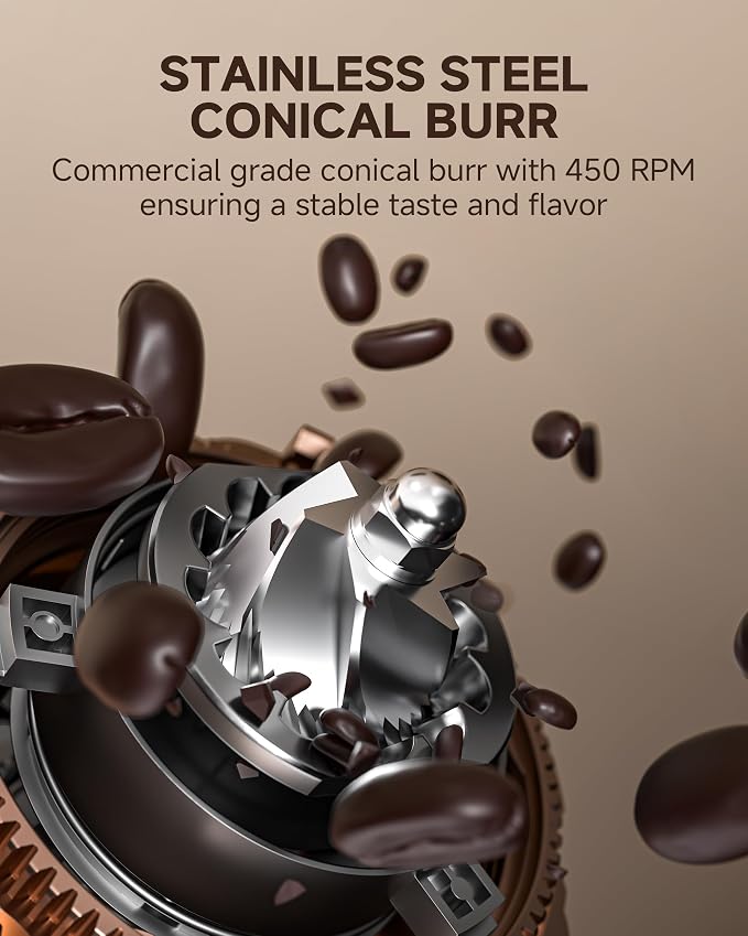 AMZCHEF 75-Setting Single Dose Coffee Grinder, 40mm Burr, <0.2g Retention | Anti-Static, Quiet DC Motor, 5-60s Timer, Magnetic Outlet, Vacuum Storage, LED Light, Espresso, Pour-Over & French Press