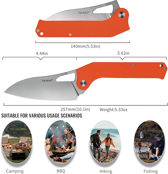 Folding Kitchen Chef Knife, 4.4" Foldable Camping Knife with 10cr15mov Stainless Steel Blade, Anti-skidding and Ergonomic Designed G10 Handle for both Indoor and Outdoor Cooking
