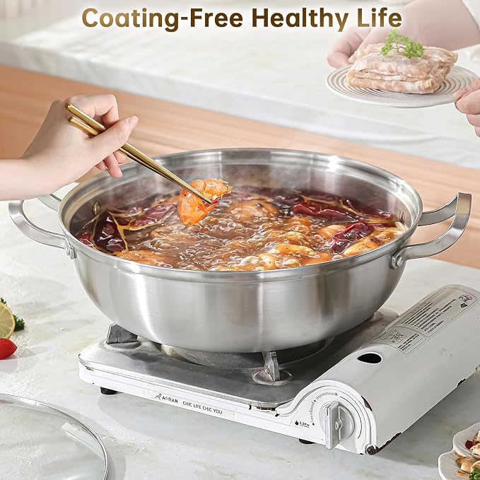 Yeksum Tri-Ply Stainless Steel Saute Pan,Deep Frying Pan with lid,Compatible with All Cooktops Up to 650℉, Everyday Pan,Hot Pot,Kadhai,Induction Cooking Pot,Dishwasher and Oven Safe. (7QT)