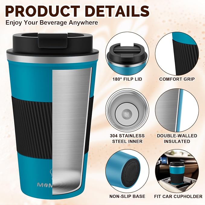 MOMSIV 17oz Travel Coffee Mug, Insulated Coffee Cup with Leakproof Lid | 6-Hour Heat Retention, 360°Leak proof, Vacuum Stainless Steel Double Walled, BPA-free, Reusable And To Go Coffee Mug