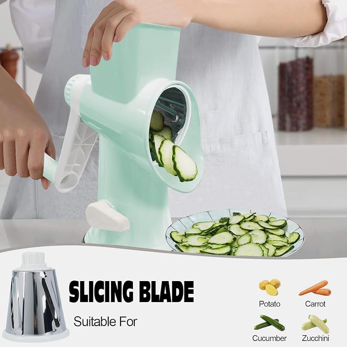 Cheese Grater with Handle,Multifunctional Rotary Cheese Grater | Kitchen Cheese Shredder Can Easily Chop Vegetables,Potatoes,Carrots,Etc.The Suction Cup is Stable and Easy to Clean