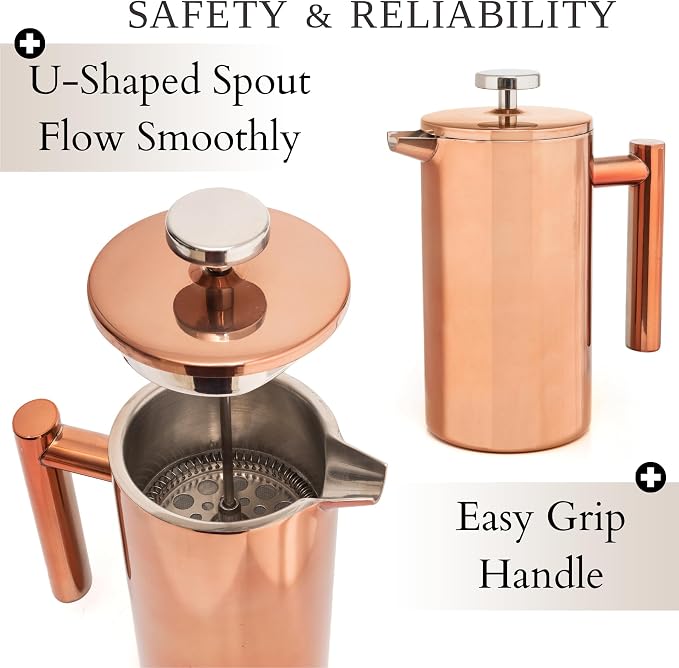 Mixpresso French Press Coffee Maker, 26 Oz Stainless Steel Coffee Press | Double wall insulated stainless steel French Press with durable filter for coffee or loose leaf tea, easy to press and clean