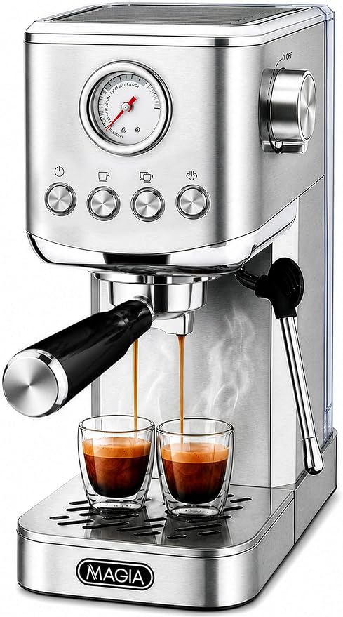 Zulay Magia Compact Espresso Machine – 20 Bar Small Espresso Machine with Milk Frother Steam, Latte & Cappuccino, Mini Espresso Machine 1350W Fast Heating, 40oz Water Tank, Stainless Steel – Silver