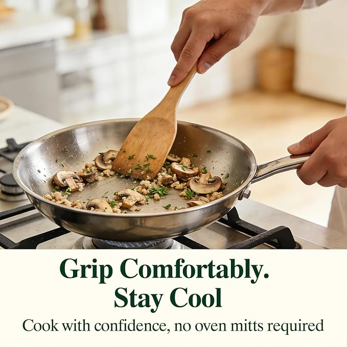 Umite Chef 5 Ply Stainless Steel Frying Pan 8 inch, Non Toxic Professional Stainless Steel Skillets, Dishwasher and Oven-Safe Chef Pan, PFOA&PTFE Free Cookware, Fast & Even Heat, Stay-Cool Handle