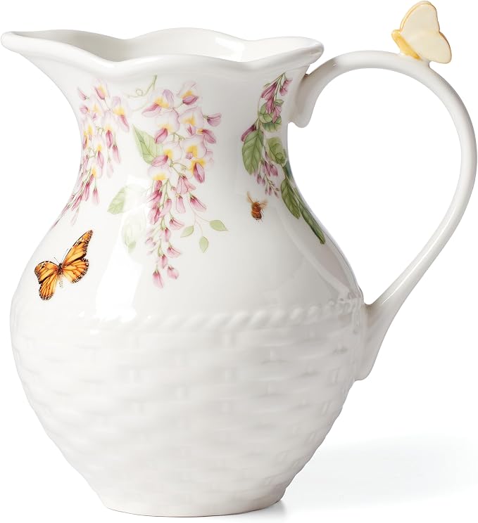 Lenox 893452 Butterfly Meadow Pitcher | hand wash only | 6.26 x 8.25 inch | floral design, table decor | 60oz, gift for women, table decor item