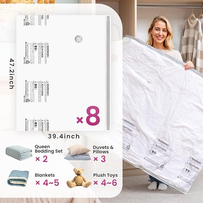 TAILI Vacuum Storage Bags 8 Pack, XXL Jumbo Size 47x39 Inch, Cream | XXL Large Vacuum Seal Bags for Clothing, Huge Space for Bedding, Comforters, Pillows, Toy, Save More Closet Space
