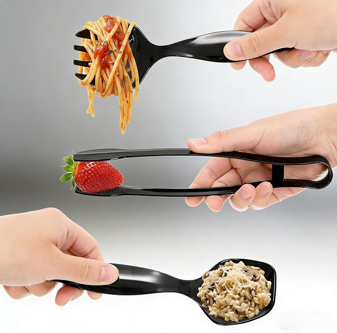 30 Pcs Plastic Serving Utensils, Disposable Black Serving Spoons Forks Tongs, 9'' Heavy Duty Party Utensil for Catering Buffets Dinner Weddings Salad Noodles Soup Daily Use