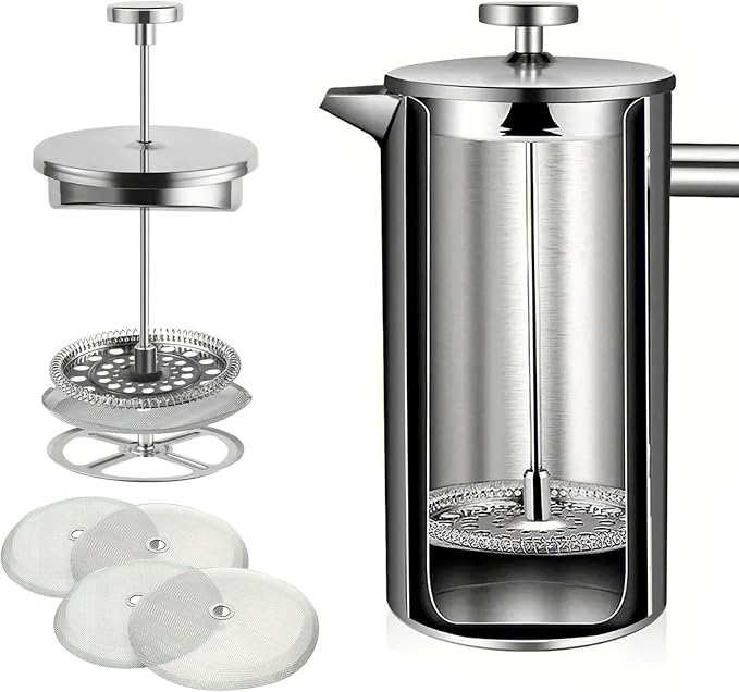 8 Pieces French Press Replacement Parts Stainless Steel Set, 6 Pieces 3.2in Universal French Press Screen, Containing Spiral Disk and Cross Disk for 21oz/3.2 Inch Wide French Press Coffee Press